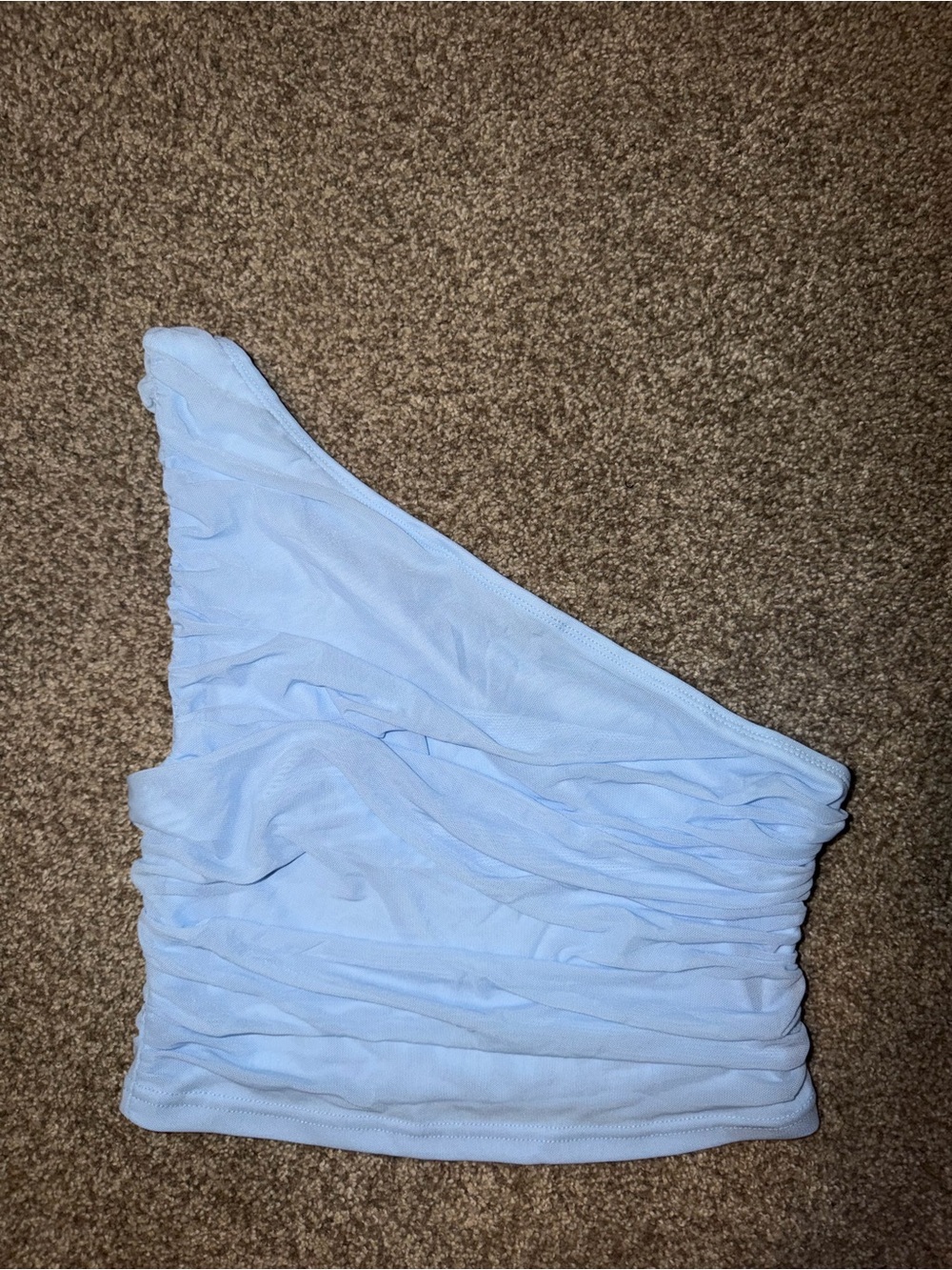 One-Shoulder Light Blue Ruched Women's Top